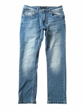 Kenneth Cole Slim Fit Straight Blue Denim Jeans Button Logo Pockets Men